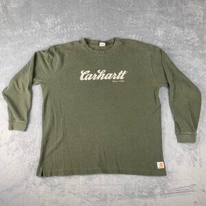 Carhartt XL Olive Green Long Sleeve Thermal Shirt Logo Chest Vintage Workwear